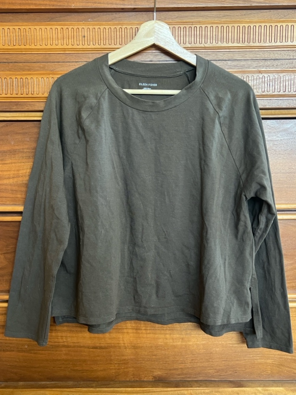 Eileen Fisher Raglan Grey/Green Long Sleeve, Organic Cotton Blend